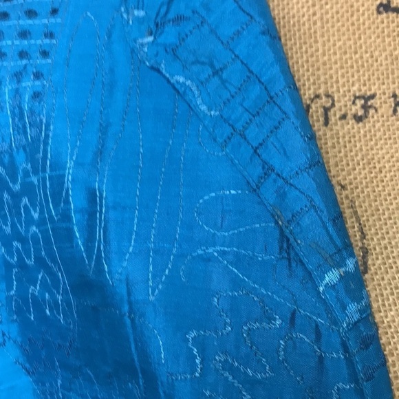 Chico’s Women’s Silk Teal Jacket Open Front Decorative Stitching Size M - Picture 4 of 13